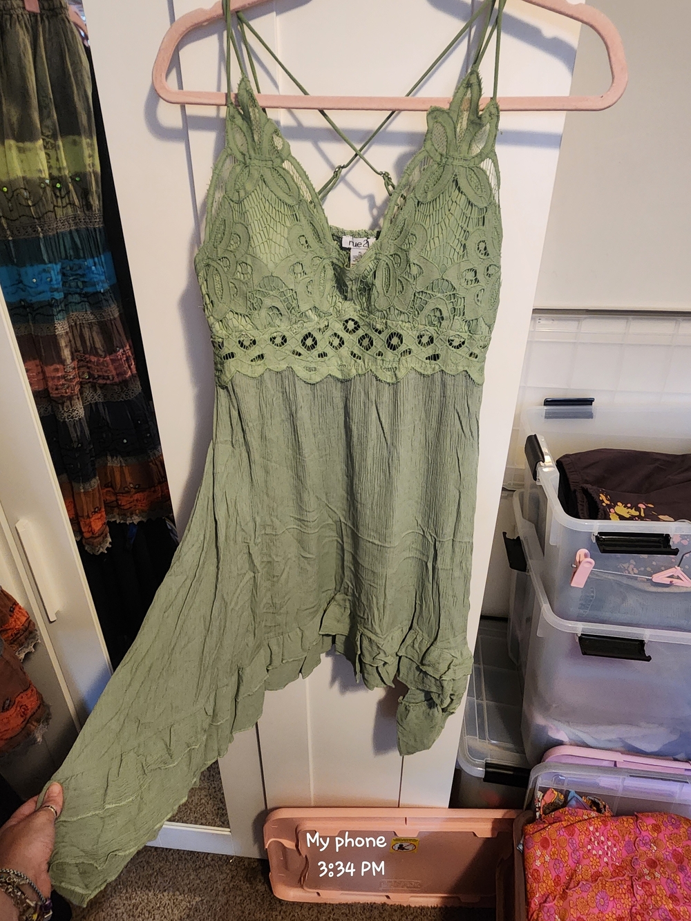Rue21 Sage Green Crochet Bodice Mini Dress